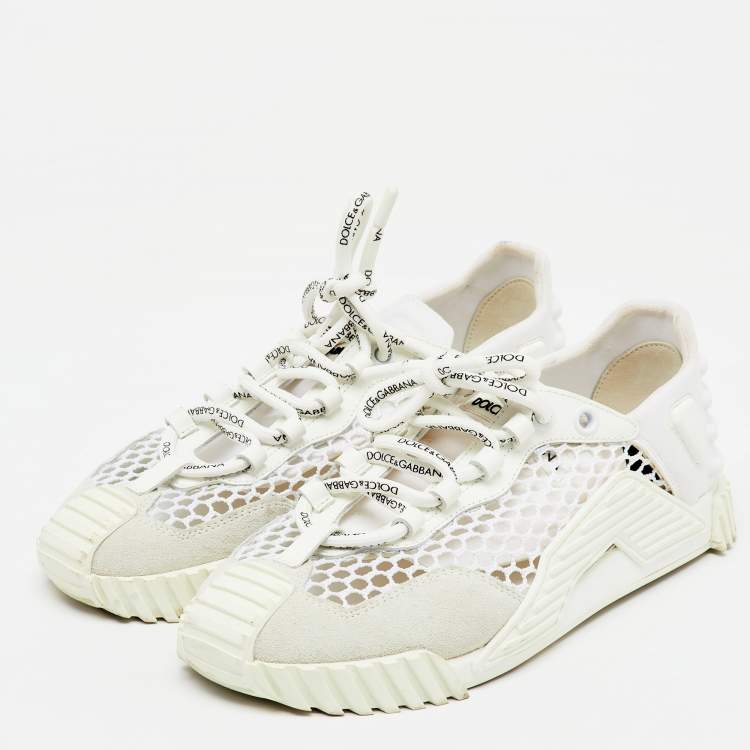 Pre Owned Dolce & Gabbana White Suede, Neoprene and Mesh NS1 Sneakers Size 38