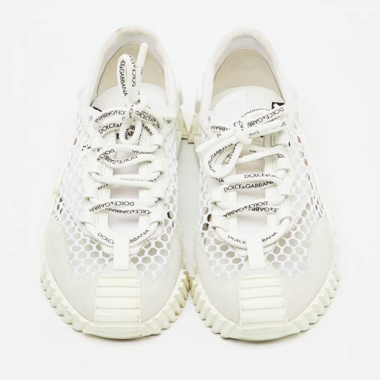 Pre Owned Dolce & Gabbana White Suede, Neoprene and Mesh NS1 Sneakers Size 38