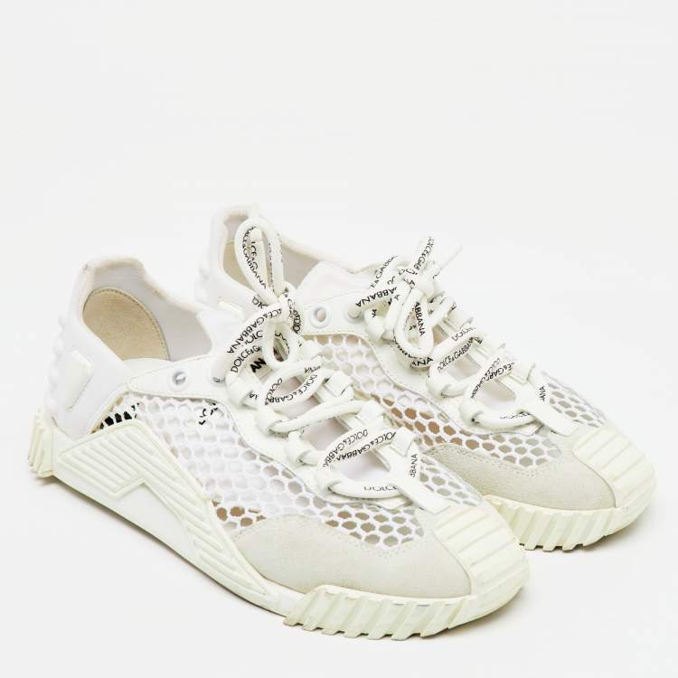 Pre Owned Dolce & Gabbana White Suede, Neoprene and Mesh NS1 Sneakers Size 38