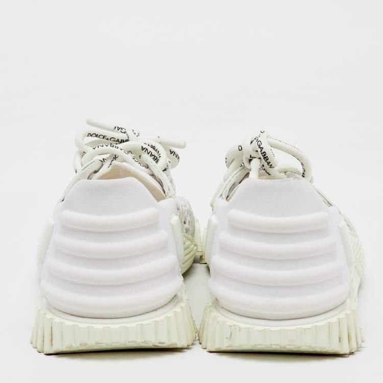 Pre Owned Dolce & Gabbana White Suede, Neoprene and Mesh NS1 Sneakers Size 38