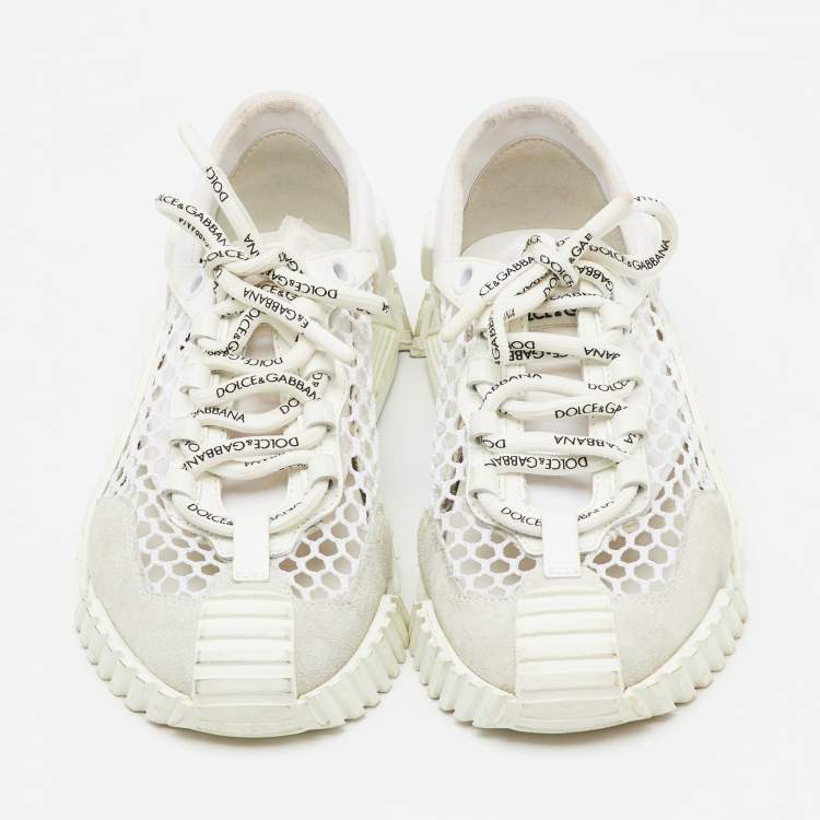 Pre Owned Dolce & Gabbana White Suede, Neoprene and Mesh NS1 Sneakers Size 36