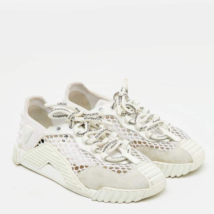 Pre Owned Dolce & Gabbana White Suede, Neoprene and Mesh NS1 Sneakers Size 36