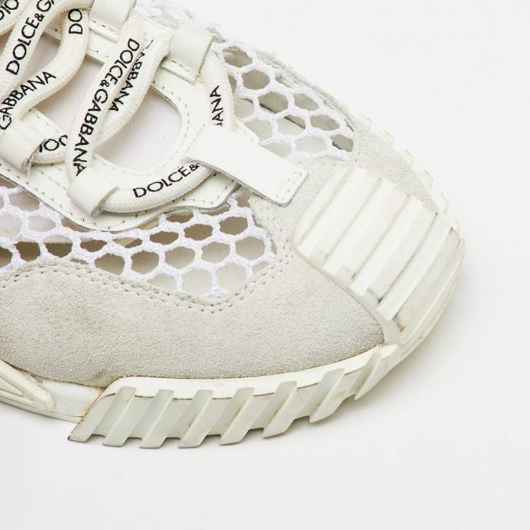 Pre Owned Dolce & Gabbana White Suede, Neoprene and Mesh NS1 Sneakers Size 36