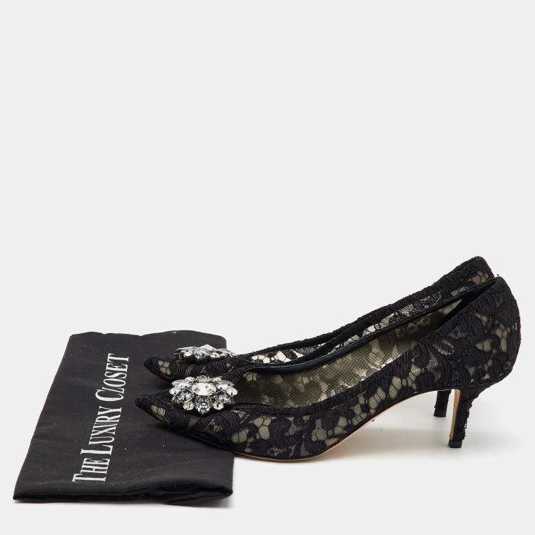 Pre Owned Dolce & Gabbana Black Lace Bellucci Crystal Embellished Pumps Size 41.5