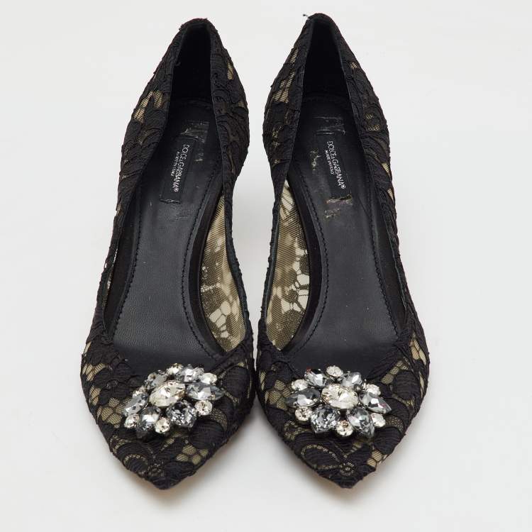 Pre Owned Dolce & Gabbana Black Lace Bellucci Crystal Embellished Pumps Size 41.5