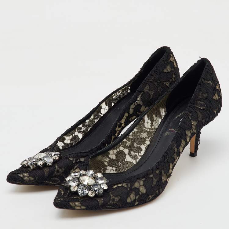 Pre Owned Dolce & Gabbana Black Lace Bellucci Crystal Embellished Pumps Size 41.5