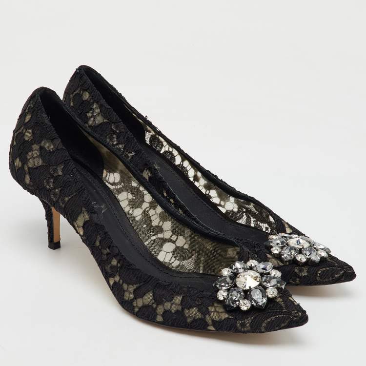 Pre Owned Dolce & Gabbana Black Lace Bellucci Crystal Embellished Pumps Size 41.5