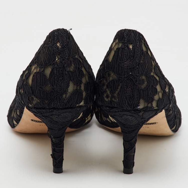 Pre Owned Dolce & Gabbana Black Lace Bellucci Crystal Embellished Pumps Size 41.5