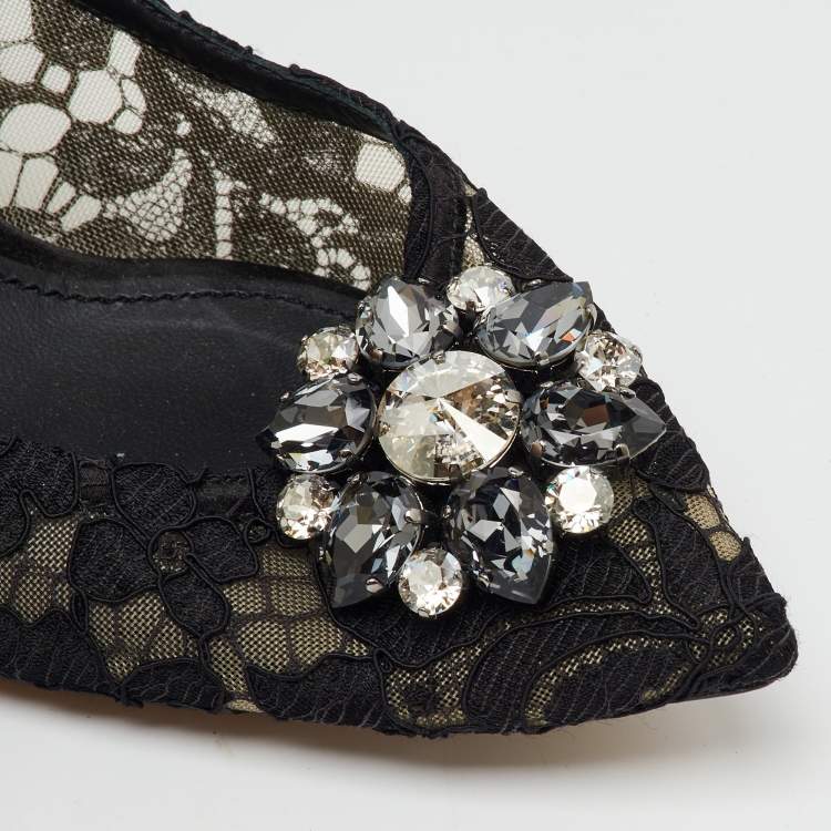 Pre Owned Dolce & Gabbana Black Lace Bellucci Crystal Embellished Pumps Size 41.5