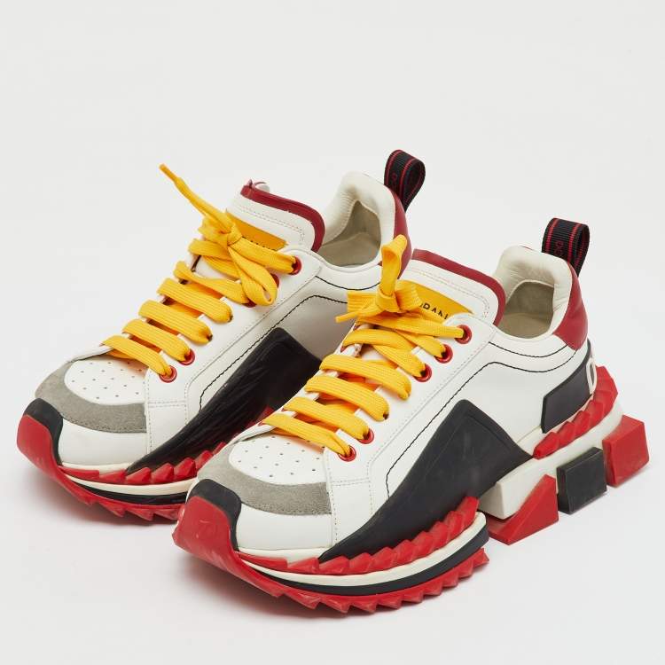 Pre Owned Dolce & Gabbana Multicolor Leather and Rubber Super King Lace Up Sneakers Size 39