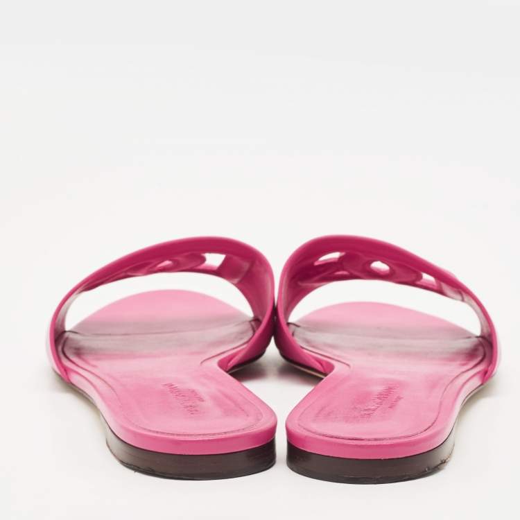 Pre Owned Dolce & Gabbana Pink Leather DG Logo Flat Slides Size 41