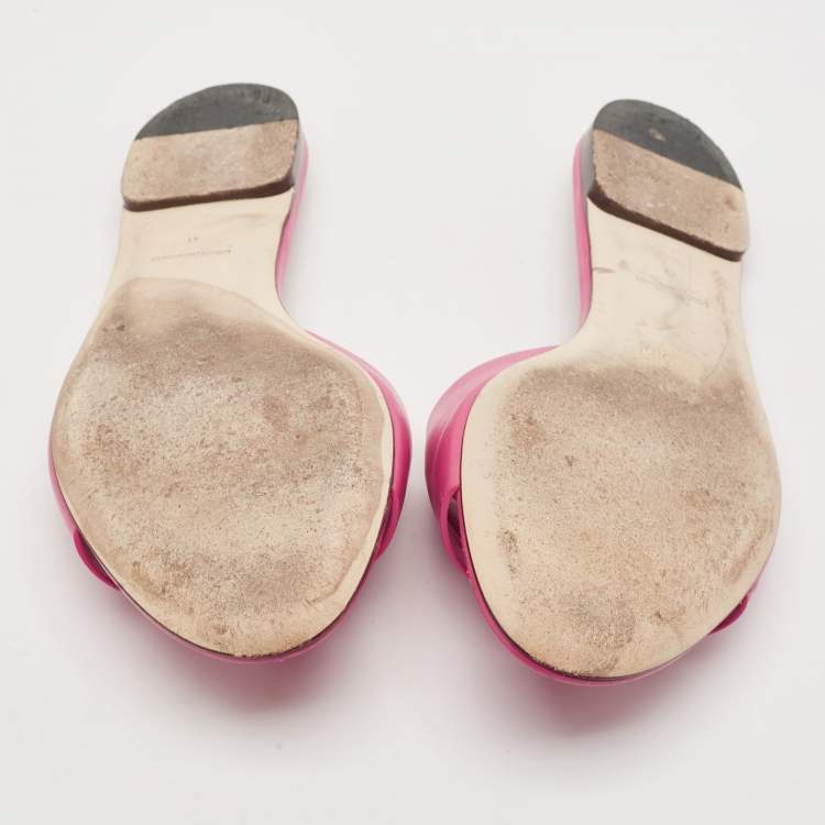 Pre Owned Dolce & Gabbana Pink Leather DG Logo Flat Slides Size 41