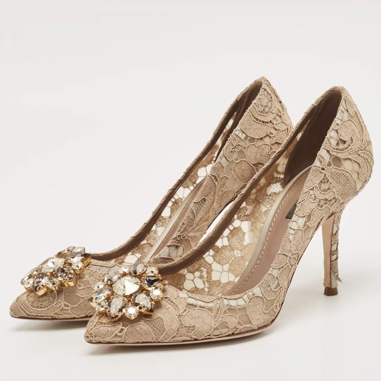 Pre Owned Dolce & Gabbana Beige Lace Bellucci Pumps Size 38