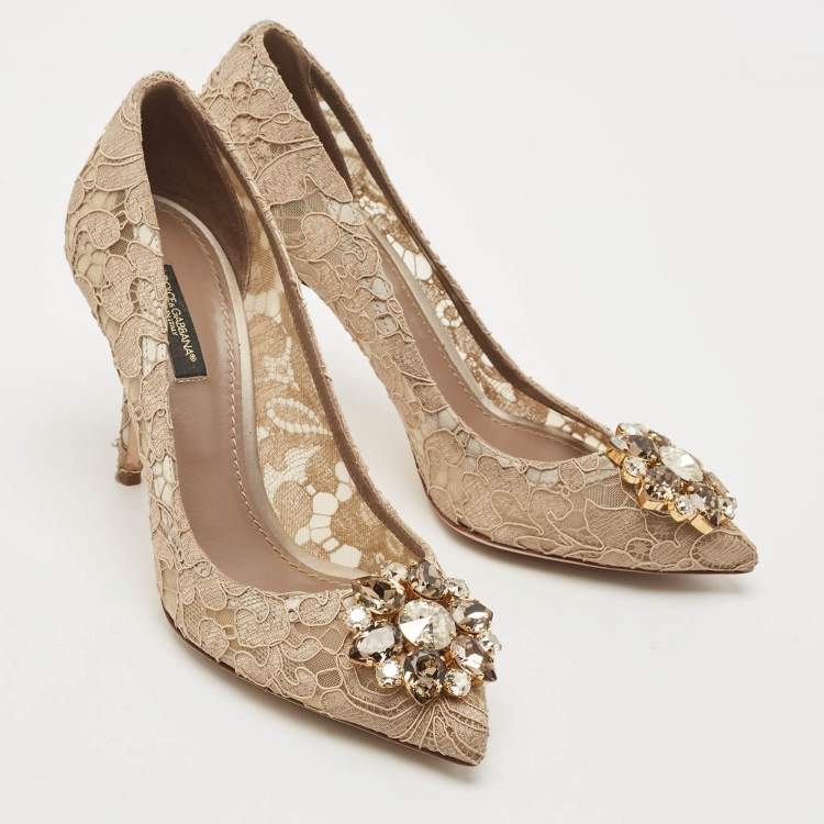 Pre Owned Dolce & Gabbana Beige Lace Bellucci Pumps Size 38