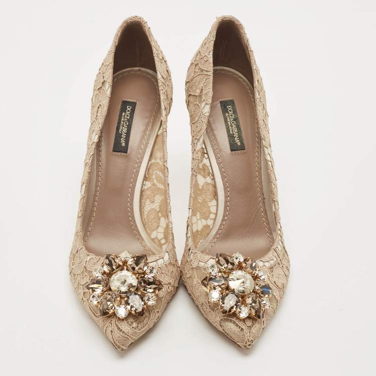 Pre Owned Dolce & Gabbana Beige Lace Bellucci Pumps Size 38