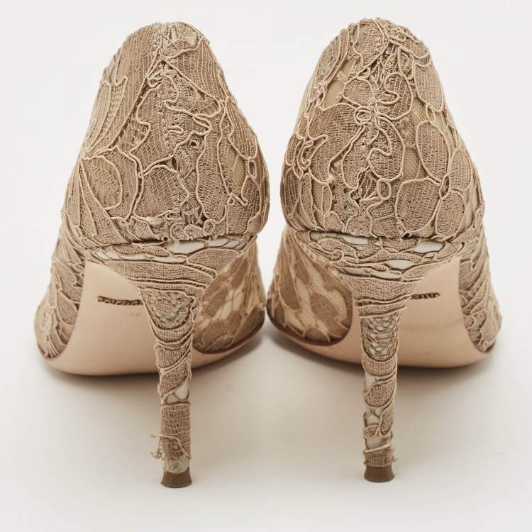 Pre Owned Dolce & Gabbana Beige Lace Bellucci Pumps Size 38