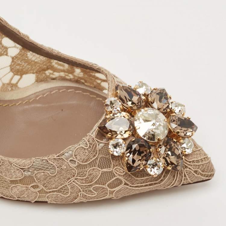 Pre Owned Dolce & Gabbana Beige Lace Bellucci Pumps Size 38