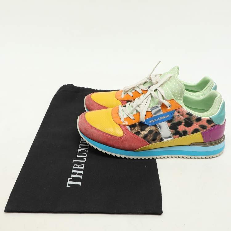 Pre Owned Dolce & Gabbana Multicolor Leather, Suede and Patent Leather Low Top Sneakers Size 39