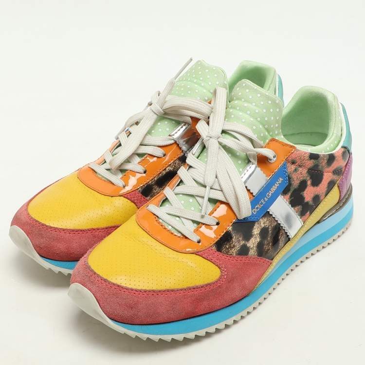 Pre Owned Dolce & Gabbana Multicolor Leather, Suede and Patent Leather Low Top Sneakers Size 39