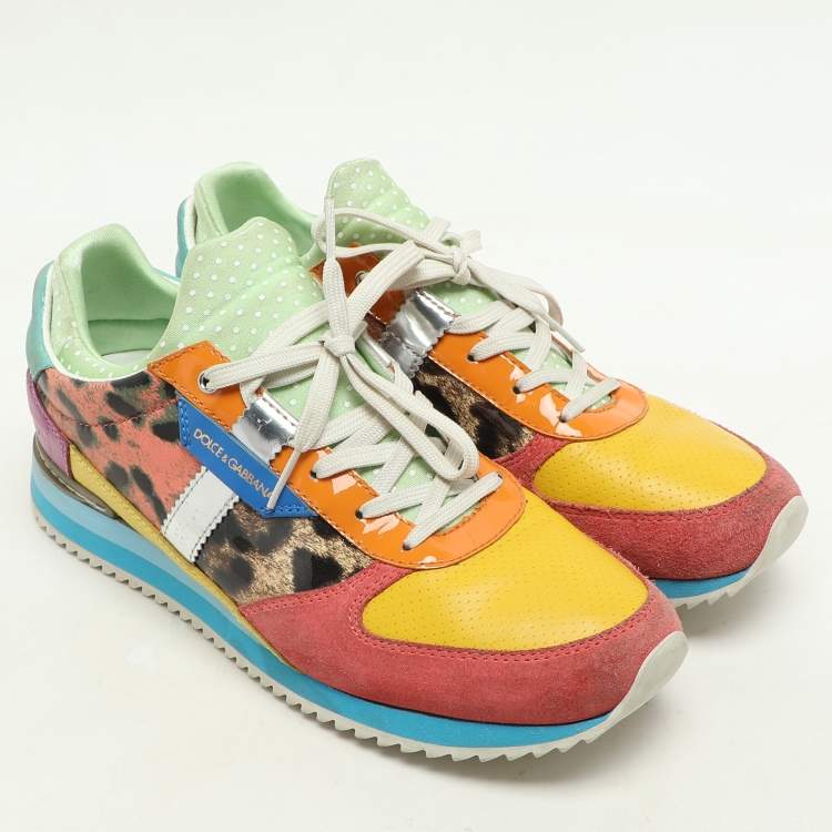 Pre Owned Dolce & Gabbana Multicolor Leather, Suede and Patent Leather Low Top Sneakers Size 39