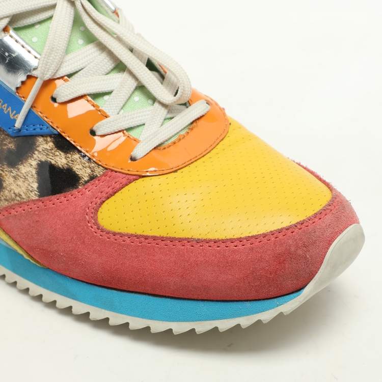 Pre Owned Dolce & Gabbana Multicolor Leather, Suede and Patent Leather Low Top Sneakers Size 39
