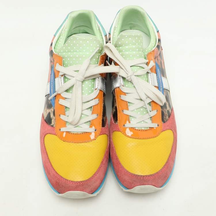 Pre Owned Dolce & Gabbana Multicolor Leather, Suede and Patent Leather Low Top Sneakers Size 39