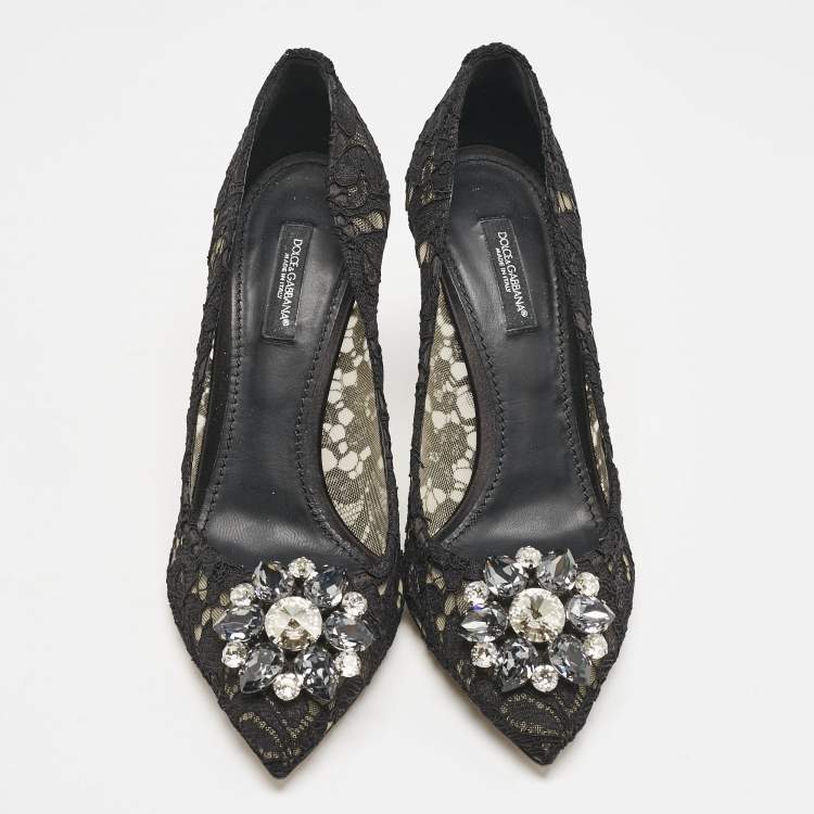 Pre Owned Dolce & Gabbana Black Lace Bellucci Pumps Size 38.5