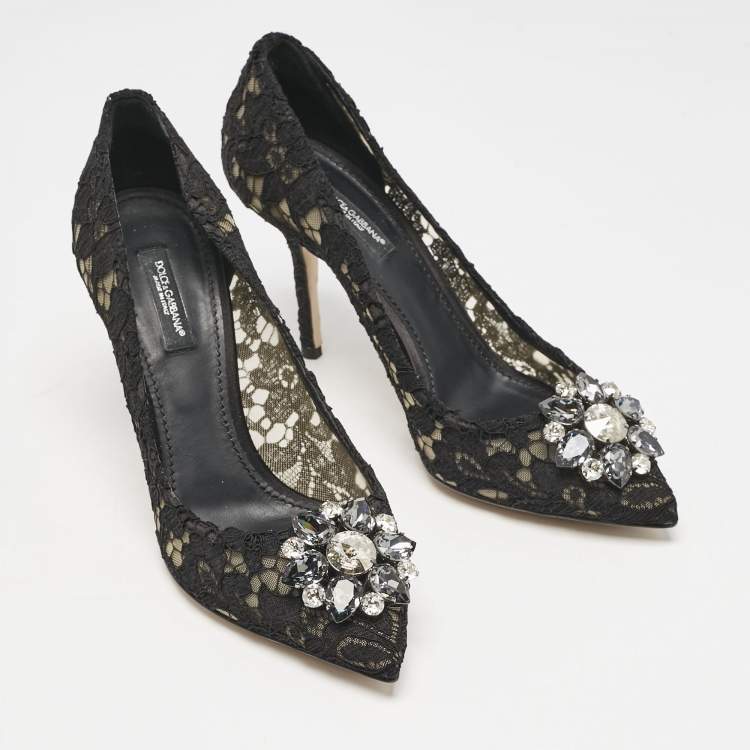 Pre Owned Dolce & Gabbana Black Lace Bellucci Pumps Size 38.5
