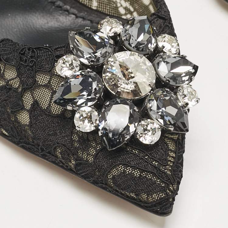 Pre Owned Dolce & Gabbana Black Lace Bellucci Pumps Size 38.5
