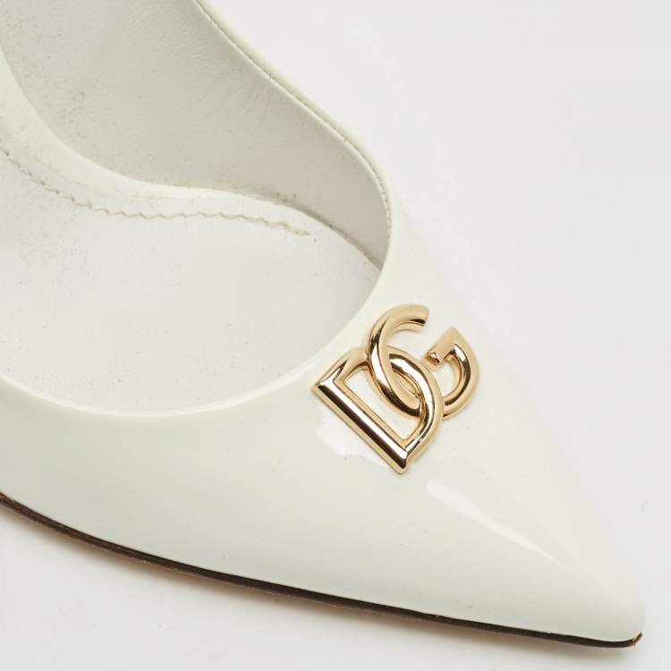 Pre Owned Dolce & Gabbana White Patent Leather Pointed Toe Pumps Size 37.5