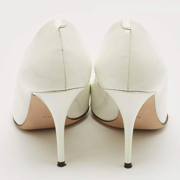 Pre Owned Dolce & Gabbana White Patent Leather Pointed Toe Pumps Size 37.5