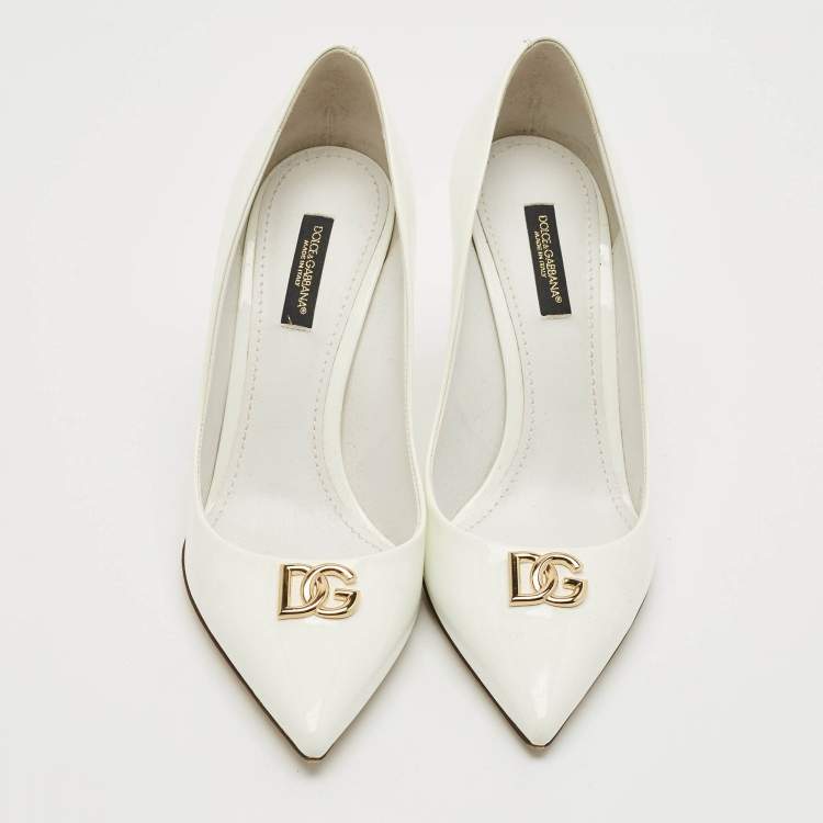 Pre Owned Dolce & Gabbana White Patent Leather Pointed Toe Pumps Size 37.5