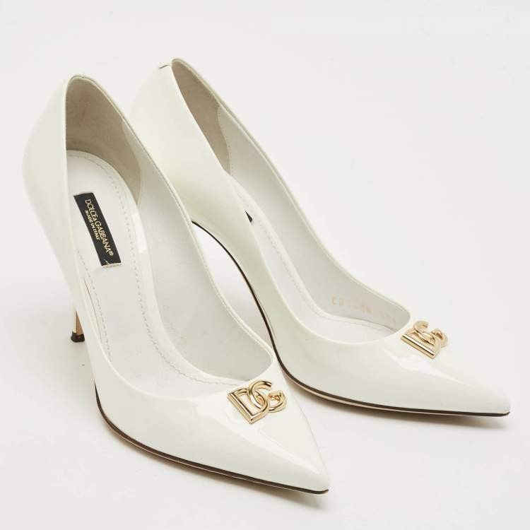 Pre Owned Dolce & Gabbana White Patent Leather Pointed Toe Pumps Size 37.5