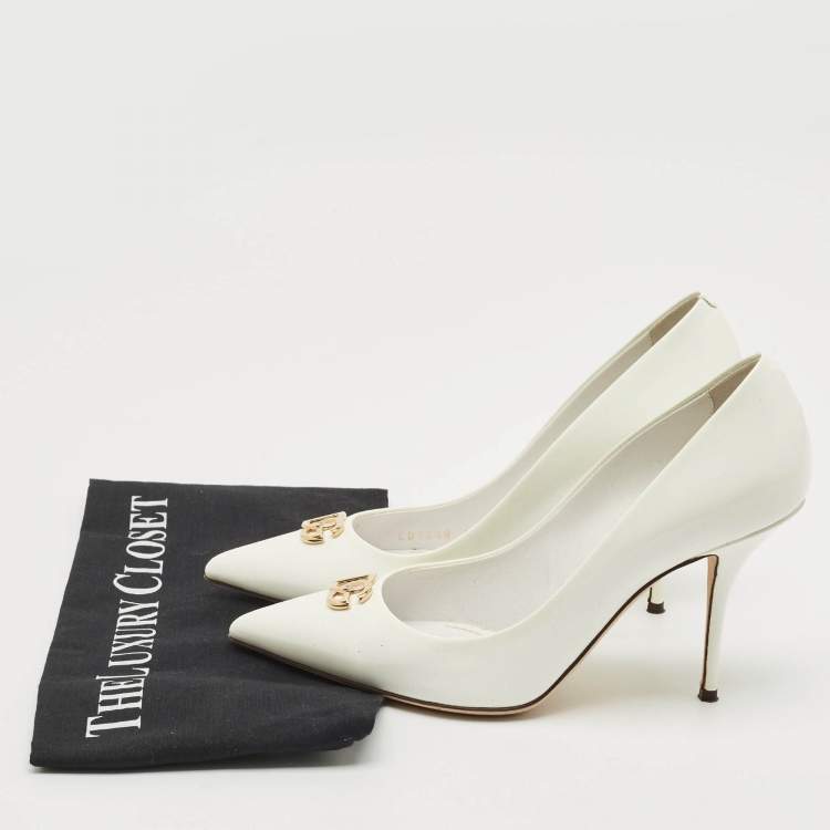 Pre Owned Dolce & Gabbana White Patent Leather Pointed Toe Pumps Size 37.5