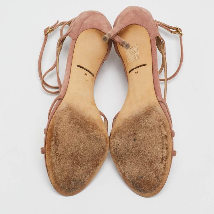 Pre Owned Dolce & Gabbana Pink Suede Ankle Strap Sandals Size 38