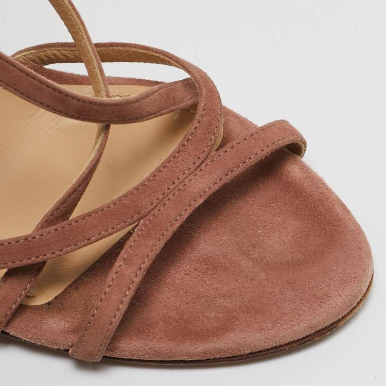 Pre Owned Dolce & Gabbana Pink Suede Ankle Strap Sandals Size 38