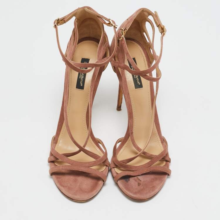 Pre Owned Dolce & Gabbana Pink Suede Ankle Strap Sandals Size 38
