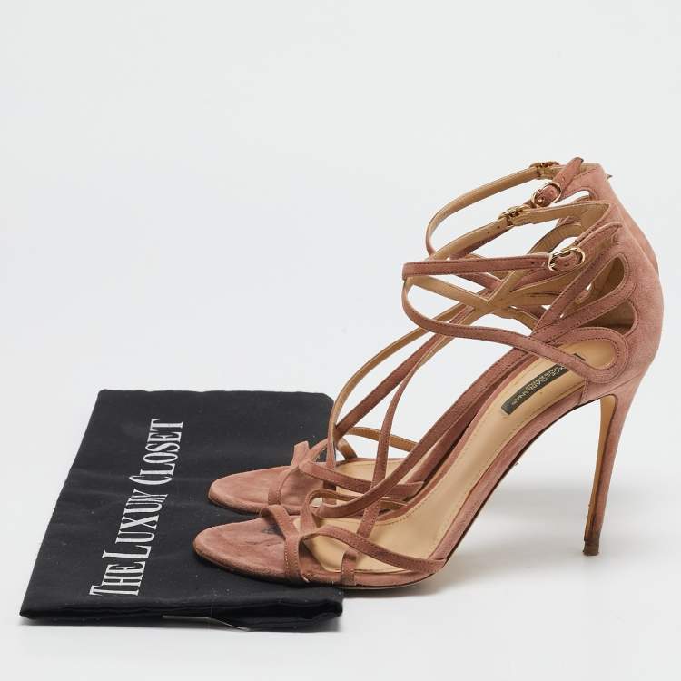 Pre Owned Dolce & Gabbana Pink Suede Ankle Strap Sandals Size 38