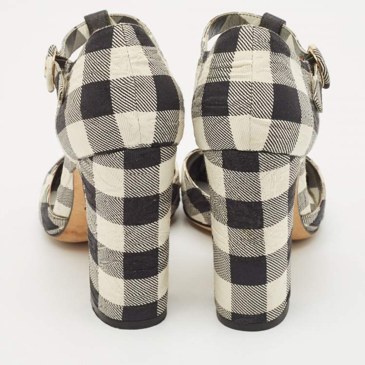 Pre Owned Dolce & Gabbana Black/White Canvas Mary Jane Pumps Size 38.5