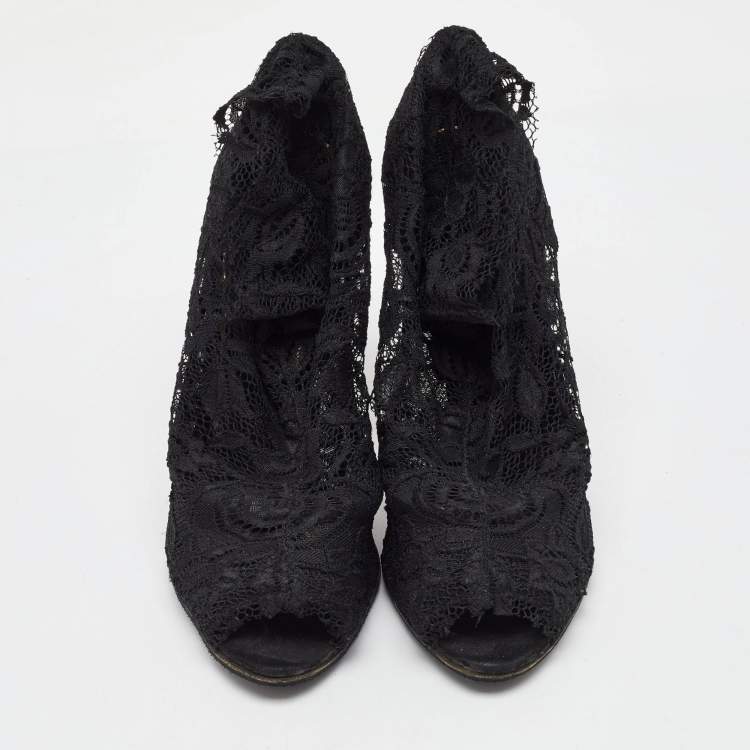 Pre Owned Dolce & Gabbana Black Lace Open Toe Ankle Boots Size 40