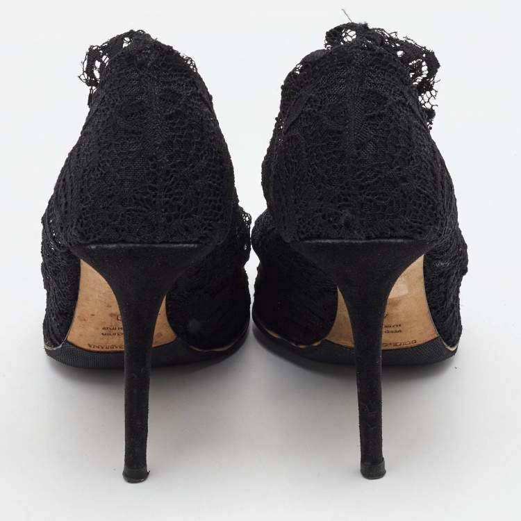 Pre Owned Dolce & Gabbana Black Lace Open Toe Ankle Boots Size 40