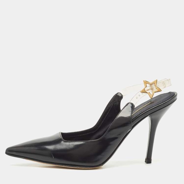 Pre Owned Dolce & Gabbana Black Leather and PVC Slingback Pumps Size 37.5