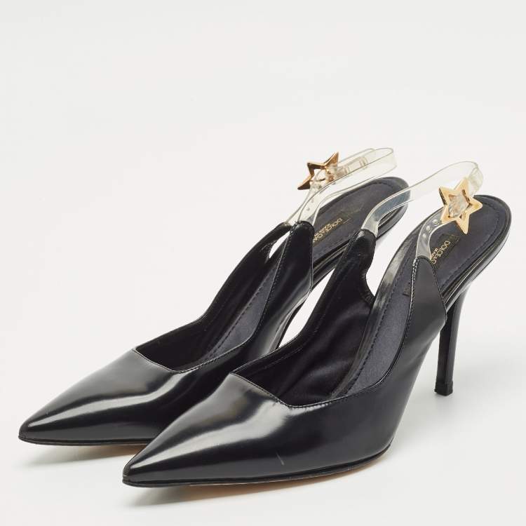 Pre Owned Dolce & Gabbana Black Leather and PVC Slingback Pumps Size 37.5