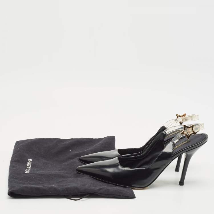 Pre Owned Dolce & Gabbana Black Leather and PVC Slingback Pumps Size 37.5