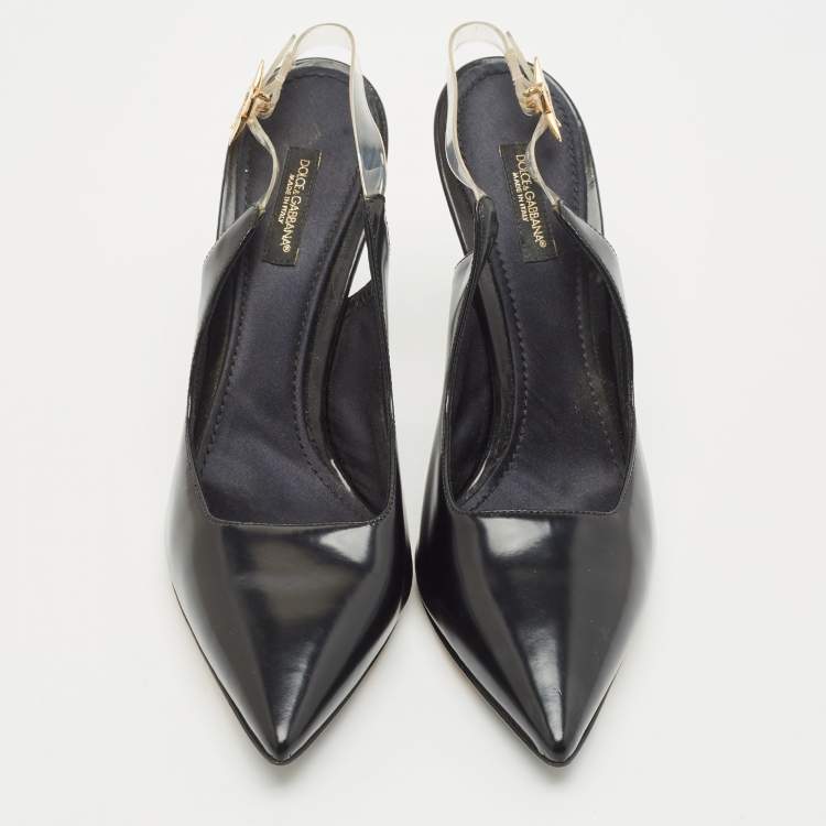 Pre Owned Dolce & Gabbana Black Leather and PVC Slingback Pumps Size 37.5