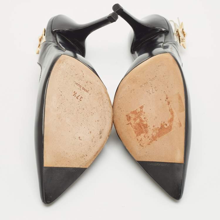 Pre Owned Dolce & Gabbana Black Leather and PVC Slingback Pumps Size 37.5