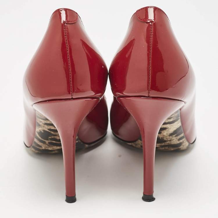 Pre Owned Dolce & Gabbana Dark Red Patent Leather Round Toe Pumps Size 39