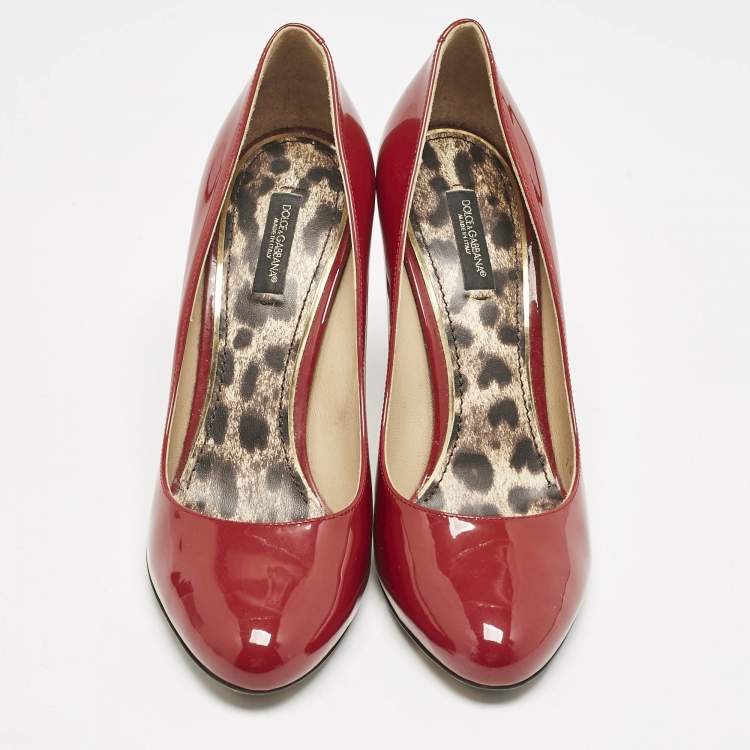Pre Owned Dolce & Gabbana Dark Red Patent Leather Round Toe Pumps Size 39