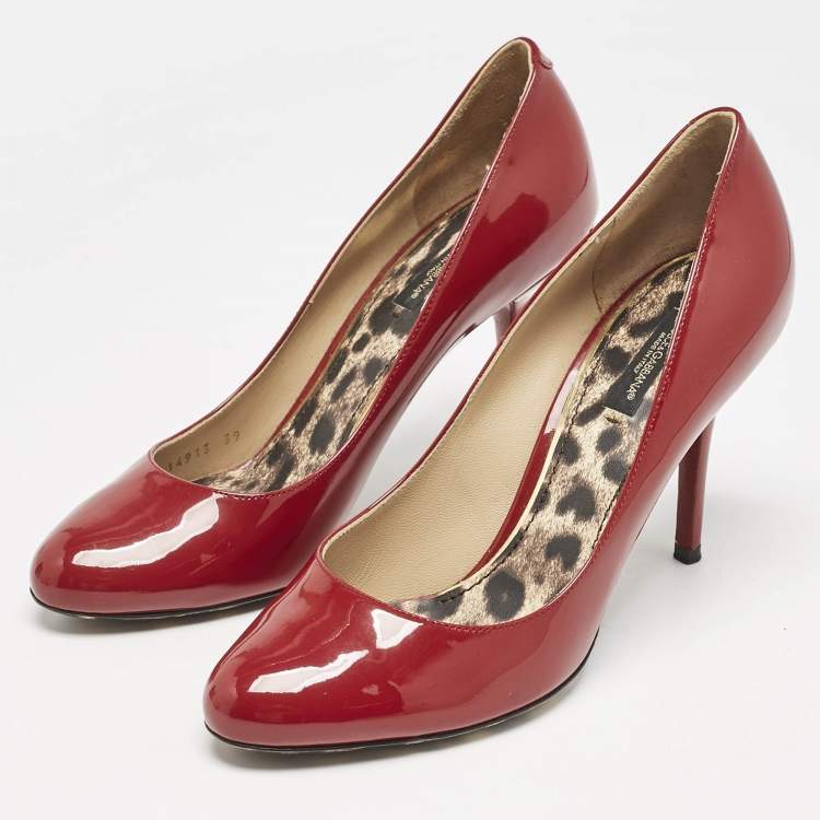 Pre Owned Dolce & Gabbana Dark Red Patent Leather Round Toe Pumps Size 39