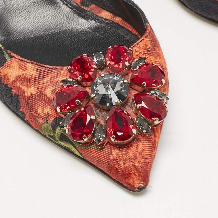 Pre Owned Dolce & Gabbana Multicolor Brocade Fabric Crystal Embellished Slingback  Pumps Size 40.5           